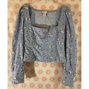 Rachel Zoe Floral Crop Top‎ Square Neck Puff Sleeve Blouse XL
